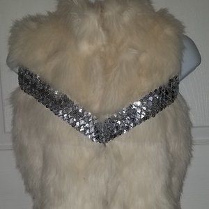 off white furry sequinned vest